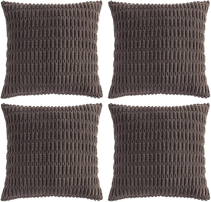 Fancy Homi 4 Packs Decorative Throw Pillow Covers for Living Room Couch Bed, Modern Farmhouse Boho Home Décor Accent Cushion Case, 12" x 12", Dark Brown