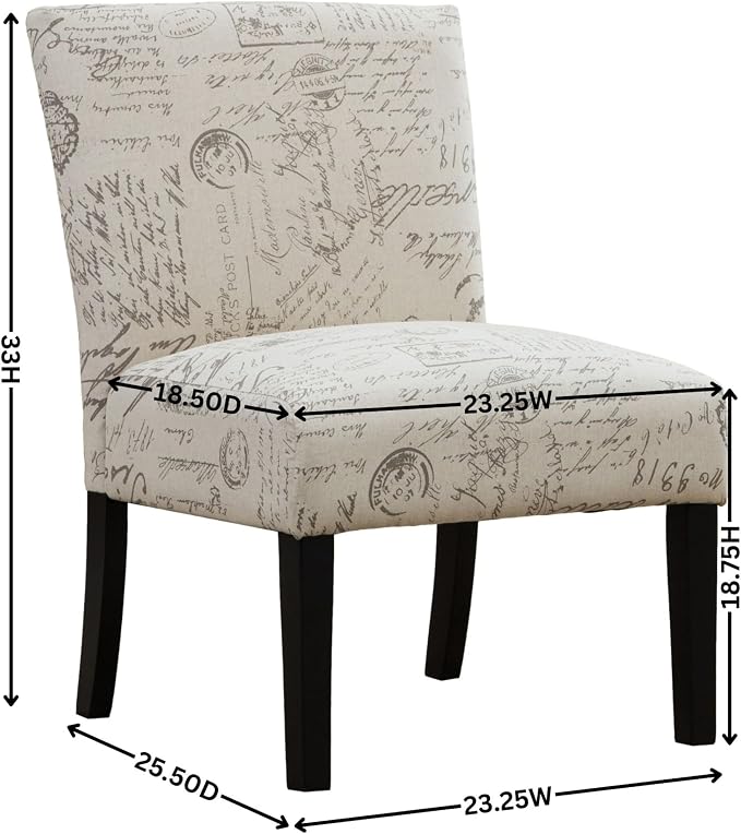 Roundhill Furniture Botticelli Fabric Armless Contemporary Accent Chair, Script Print