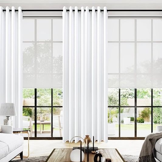 KOUFALL Room Darkening White Curtains 102 Inches Long for Living Room Grommet 60-70% Blackout Window Treaments Sun Heat Light Blocking Extra Long Curtains for Bedroom,52x102 Inch Length 2 Panels Set
