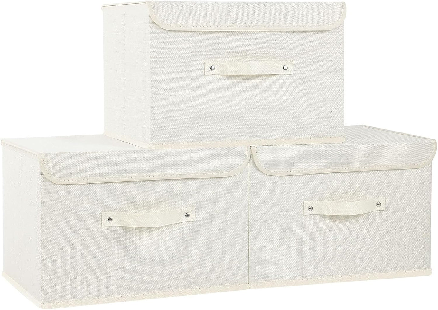 Fabric Storage Bins Cube Organizers with Flip-Top Lid and Handles,Storage Boxes for Organizing Home,Office,and Closet,Beige,3 Pack 15 x 9.8 x 9.8 in