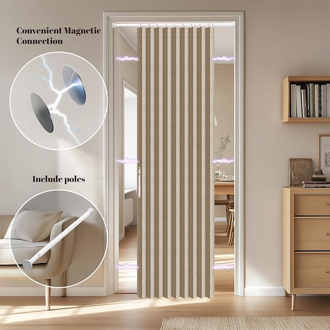 AJAZZ Blackout Door Curtains 78 Inches Long Sets Included Rod (1 Pack, Brown, 54 x 78 Inch) for Doorways and Closets, Thermal Insulated Temporary Room Dividers