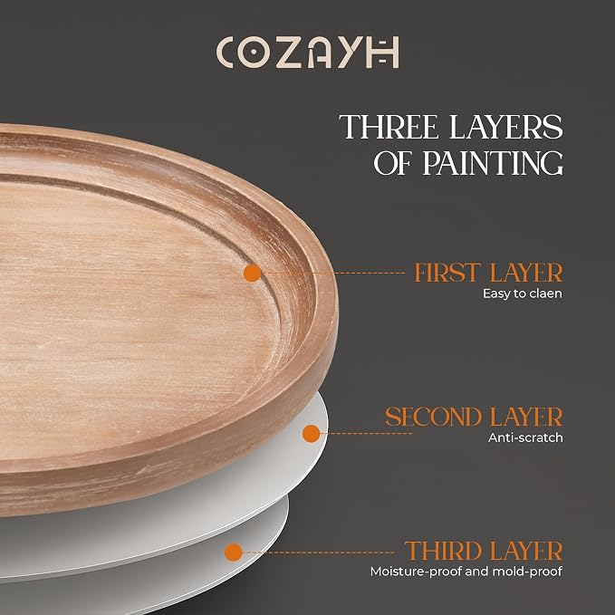 COZAYH Farmhouse Cottagecore End Table, Rustic Wood Tray Top Round Accent Table with White Curved Legs for Family Room, Living Room, or Small Spaces
