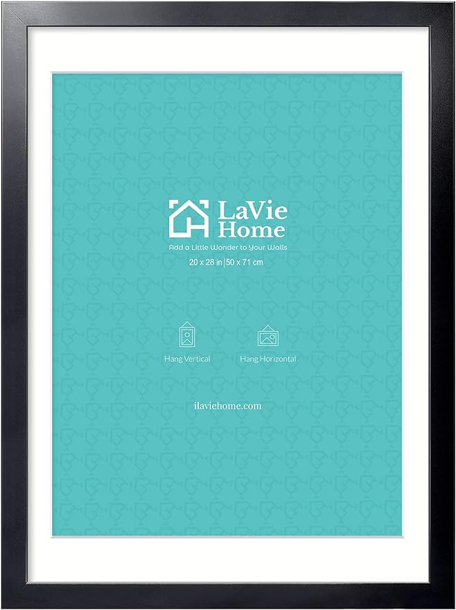 LaVie Home 20x28 Poster Frame Black, Display Pictures 18x24 with Mat or 20x28 Without Mat, Stable and Sturdy Picture Frame with Polished Plexiglass, Horizontal and Vertical Format of The Wall（1 Pack）