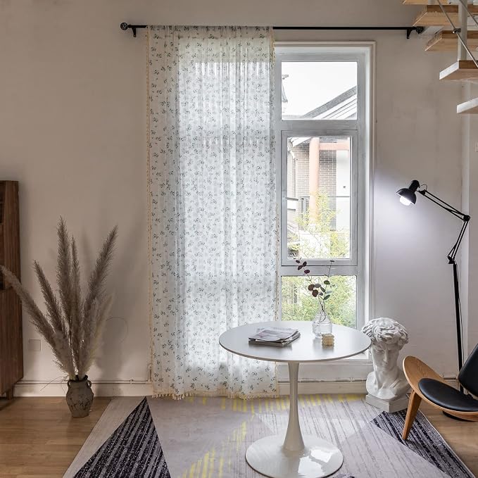 OYX Boho Curtains 84 Inch Length 2 Panels for Living Room, Bedroom Light Filtering Drapes, Farmhouse Vintage Country French Rustic Tassels Pattern Rod Pocket Aesthetic Decor Window Treatments