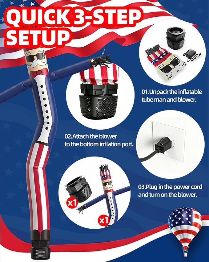 7 FT Inflatable Tube Man with Blower: Patriotic Inflatable Dancing Man for July 4th Yard Decor, Store Grand Opening, Indoor & Outdoor Holiday Party Celebrations (Blue)