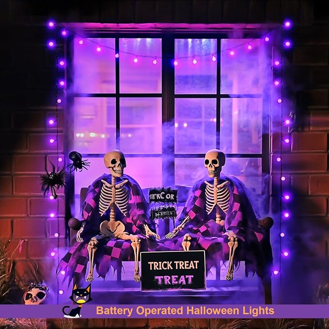 JMEXSUSS 100 LED Purple Globe String Lights Battery Operated with 8 Modes | 33ft Indoor Christmas Lights with Remote, Battery Powered Fairy Lights Outdoor for Room Bedroom Party Patio Yard Decor