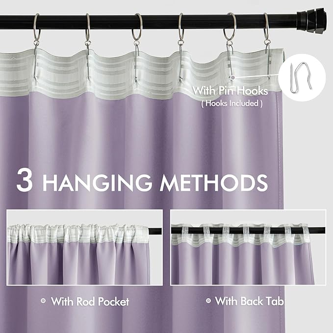 MIULEE Lilac Back Tab Blackout Curtains 102 Inch Long 2 Panels Set for Bedroom, Rod Pocket/Pinch Pleated Thermal Insulated Living Room Darkening Light Blocking Floor to Ceiling Drapes