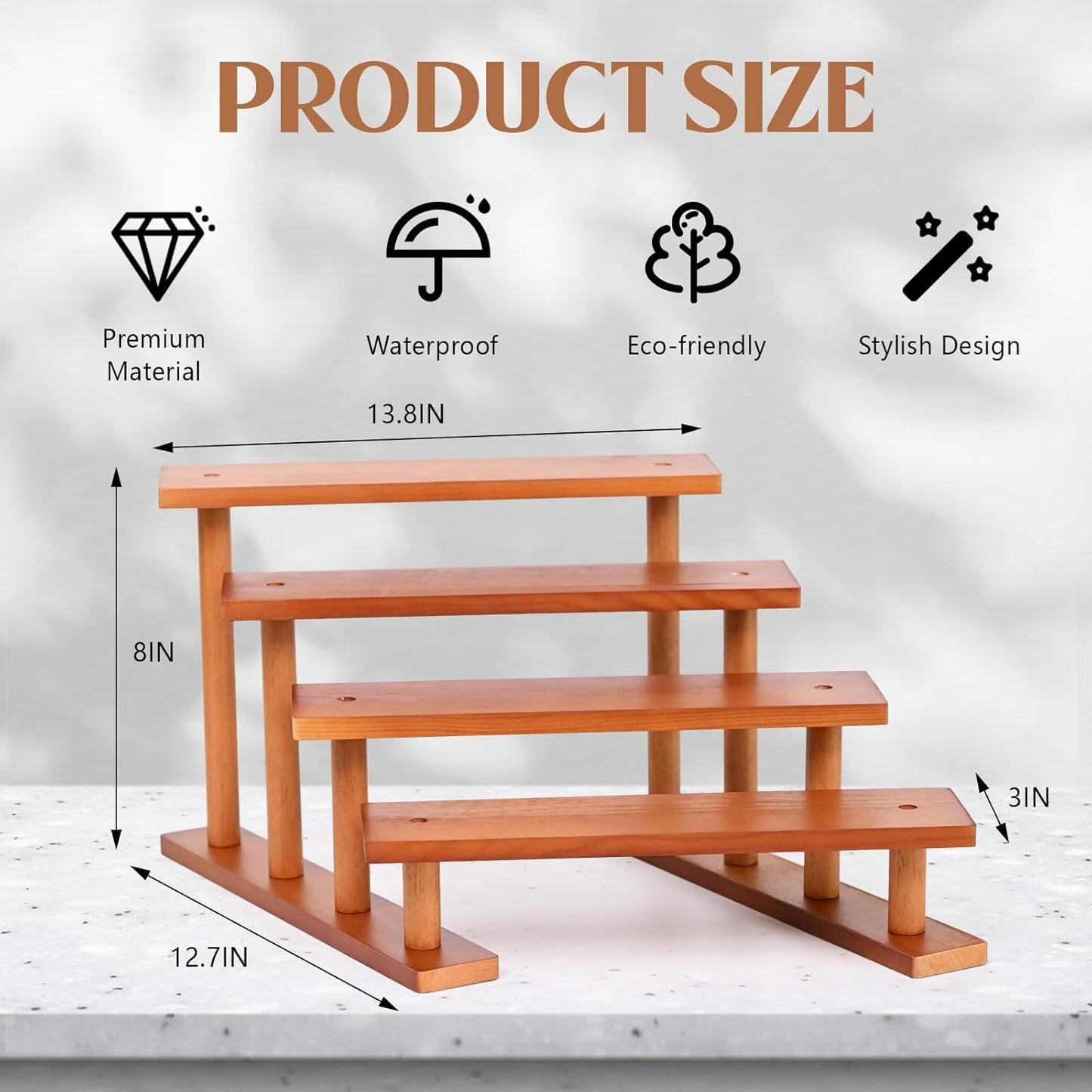 4 Tier Wooden Display Riser Stand Perfume Organizer, Dessert Table Display Set, Solid Wood Food Display Stands for Party, Bamboo Rustic Solid Wood Shelf for Cupcakes, Perfume, Cologne, Spiece