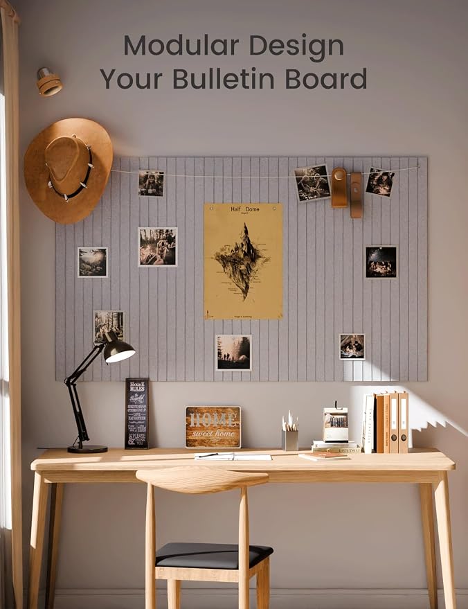 Fluxynara Large Felt Bulletin Board 48" x 36" Cork Board Alternative-12 Pack with 64 Safe Removable Adhesive Tabs, Cork Boards for Walls for Home Office Classroom Pin Board-Soft Gray