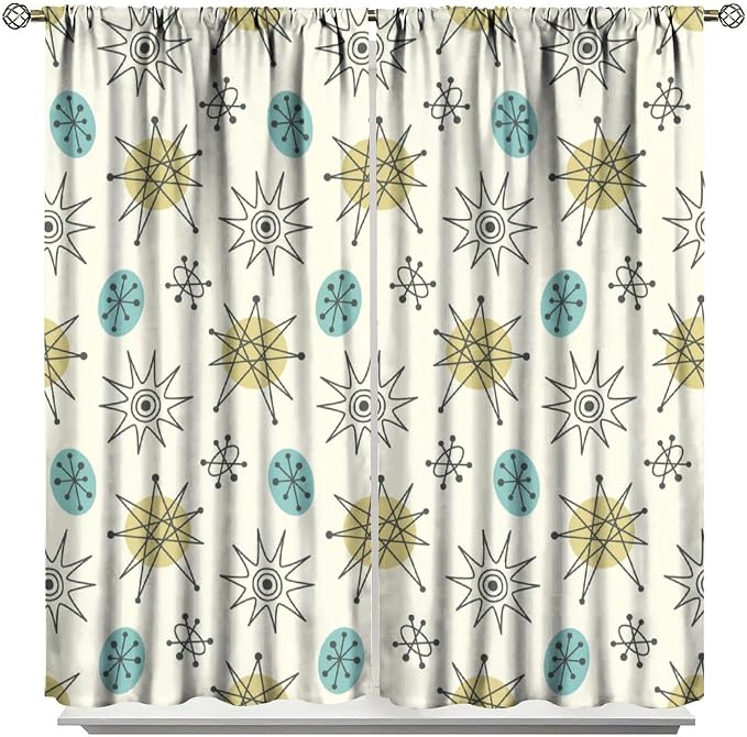 JESTRONRY Mid Century Modern Curtains. Retro 1950s Vintage Style Atomic Background Home Fabric Living Room Bedroom Kitchen Bathroom Decor 55x63in