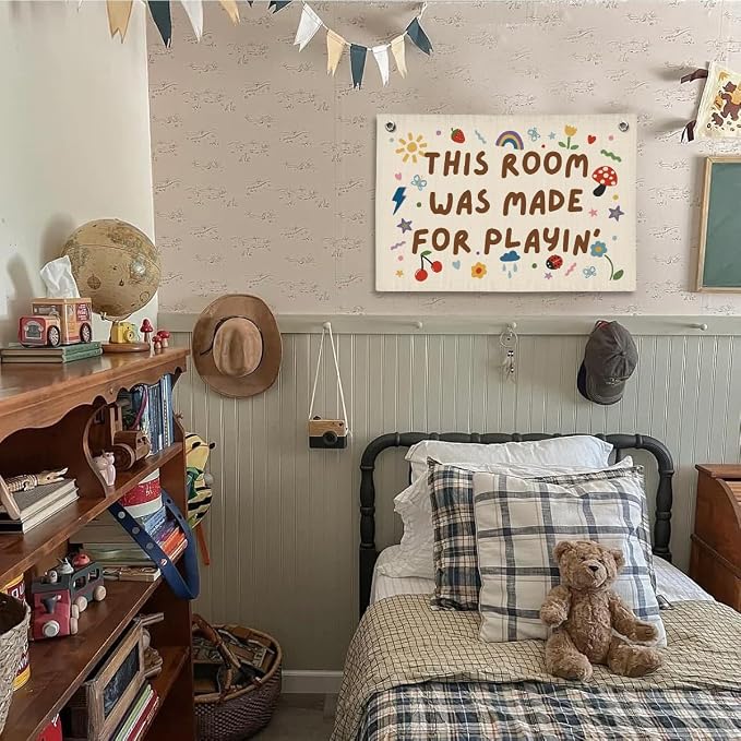 Play room Wall Decor, Toddler Playroom Decor Hanging Linen Banner, Play Room Wall Decor for Nursery, 20x30 Inch