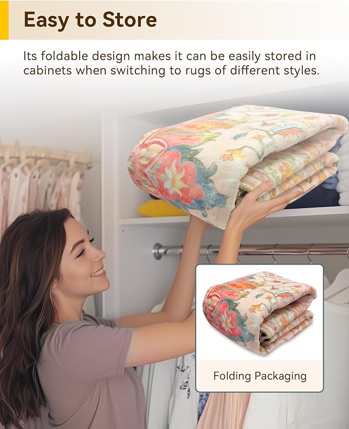 RELEANY Area Rugs Runner 2'6"x12' Washable Non-Slip, Floral Vintage Distress Medallion Carpet for Kitchen Hallway Bedroom Beside Laundry Room Bathroom, Light Pink Colorful