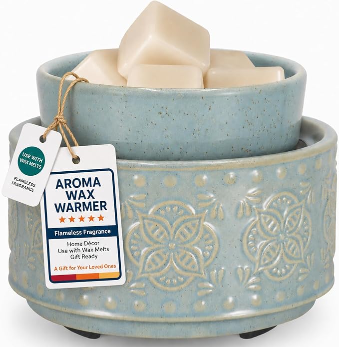 mocosa Ceramic Wax Warmer Wax Melt Warmer for Scented 3-1 Electric Candle Warmer Home Fragrance Wax Burner for Mom Women(Black-Fan Shaped)