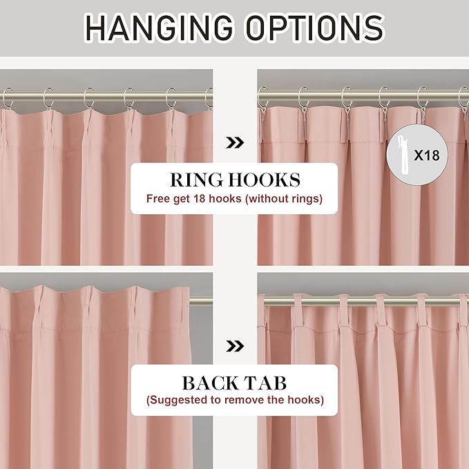 DONREN Baby Pink 60 inch Wide Pinch Pleated Blackout Curtains with Hooks - 102 inch Length Room Darkening Thermal Insulated Window Curtain Panels for Patio Sliding Glass Door,Pack of 2