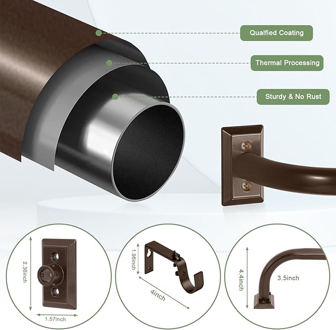 TVWOO Bronze Wrap Around Curtain Rods 66 to 120:Blackout Adjustable Window Curtain Rod,Room Darkening Heavy Duty Curved French Metal Single Drapery Rods for Bedroom Kitchen Easy Install,Antique Bronze