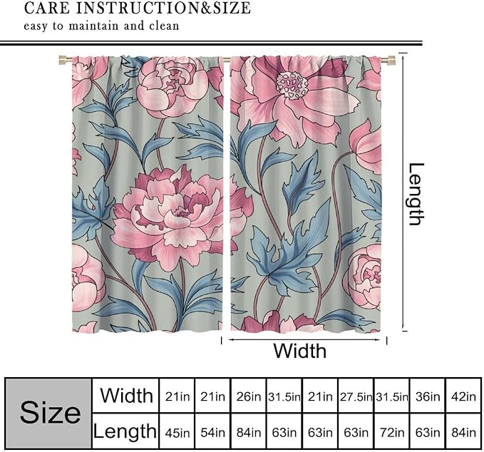 Floral Blackout Window Curtain, Flourish Ornamental Blossom Rose Style Print for Home Kitchen Restaurant Decoration Window Drapes 2Panel 42" W X 54" L
