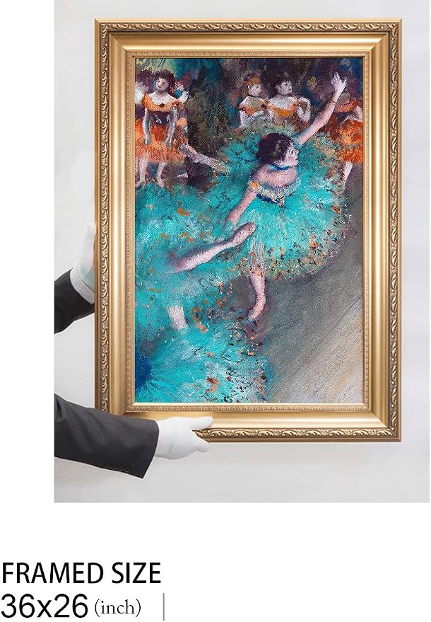 DECORARTS - Dancer in Green by Edgar Degas. Oil Painting Reproduction, Giclee Print on Canvas. Ready to Hang Framed Wall Art for Home and Office Decor. Canvas Size: 20x30 Framed Size: 26x36