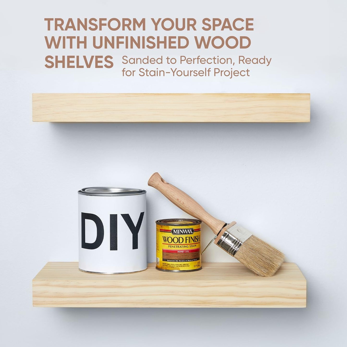 Homeforia 16 inch Natural Floating Shelf, High End Solid Real Wood 16inch Small Floating Shelves for Wall Mounted, Natural Wooden Floating Shelves, Heavy Duty Bracket, 16 X 6.5 X 1.75 in, Set of 3