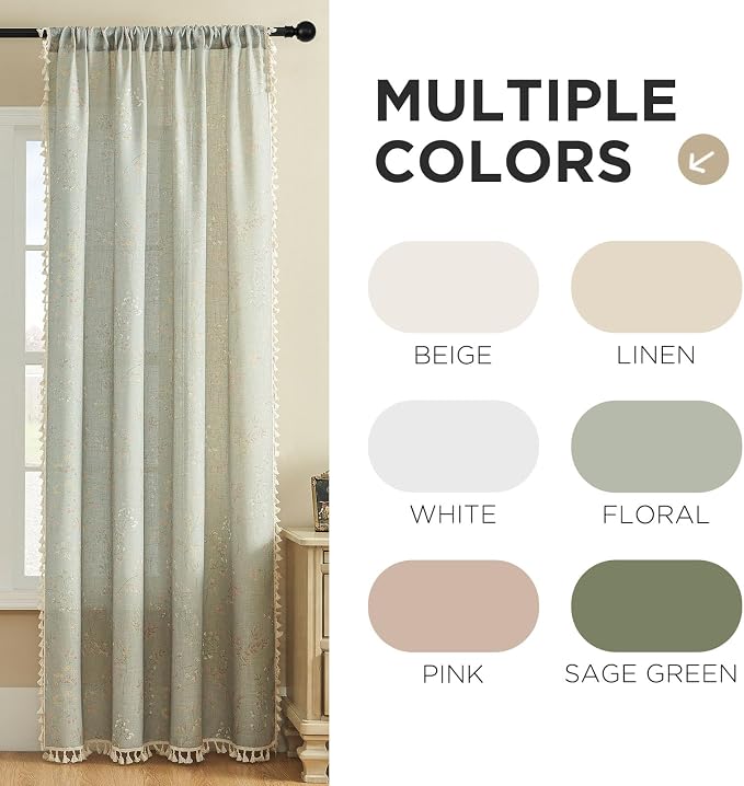 Joydeco Blue Floral Boho Curtains 63 Inch Length 2 Panels, Super Soft Bohemian Farmhouse Curtains with Tassels, Semi Sheer Light Filtering Drapes for Bedroom Living Room (Rod Pocket, 52Wx63L)