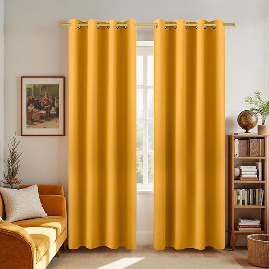 KOUFALL Yellow Mid Century Modern Curtains,Blackout Grommet Vintage Boho 50s 60s 70s Retro Curtains for Living Room Bedroom 84 Inches Long 2 Panels Set Light Sunflower