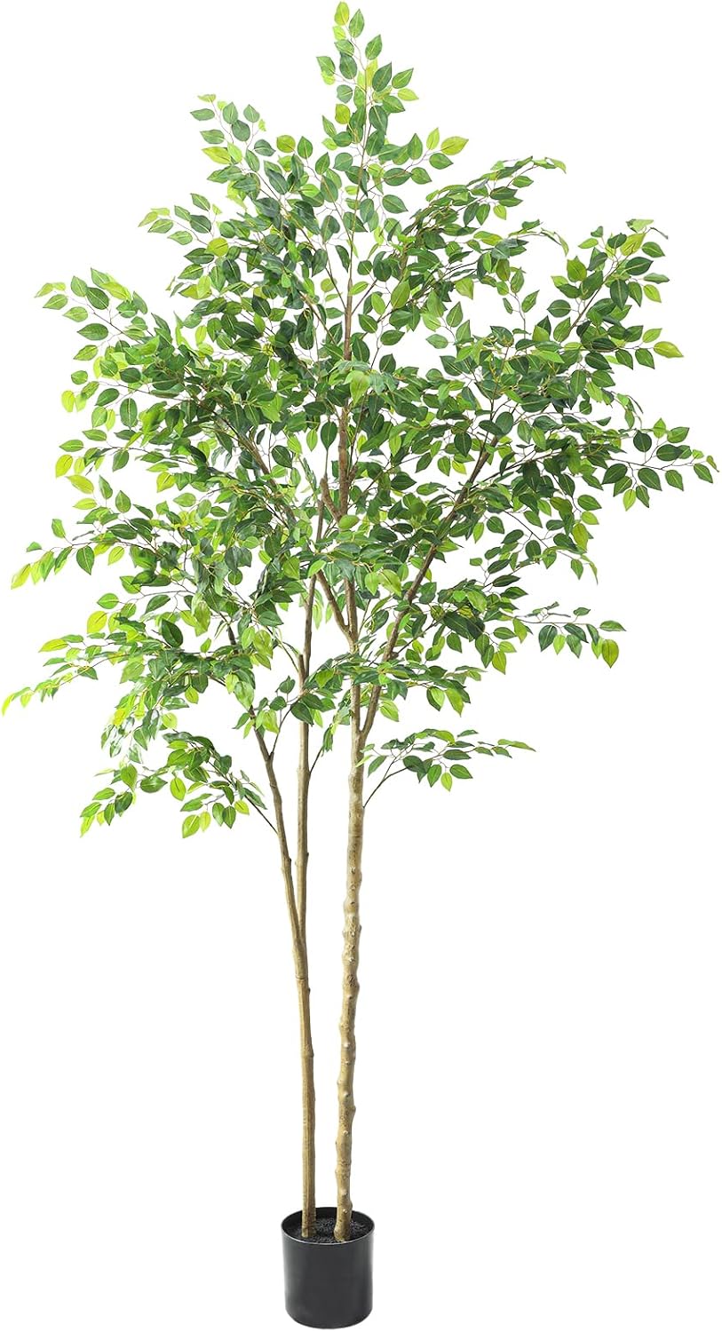 Tall UV Resistant Ficus Tree Artificial，8ft(96in) Realistic Texture Potted Faux Ficus Tree， Fake Trees Indoor Outdoor for Home Office Living Room Bedroom Foyer Porch Decor.
