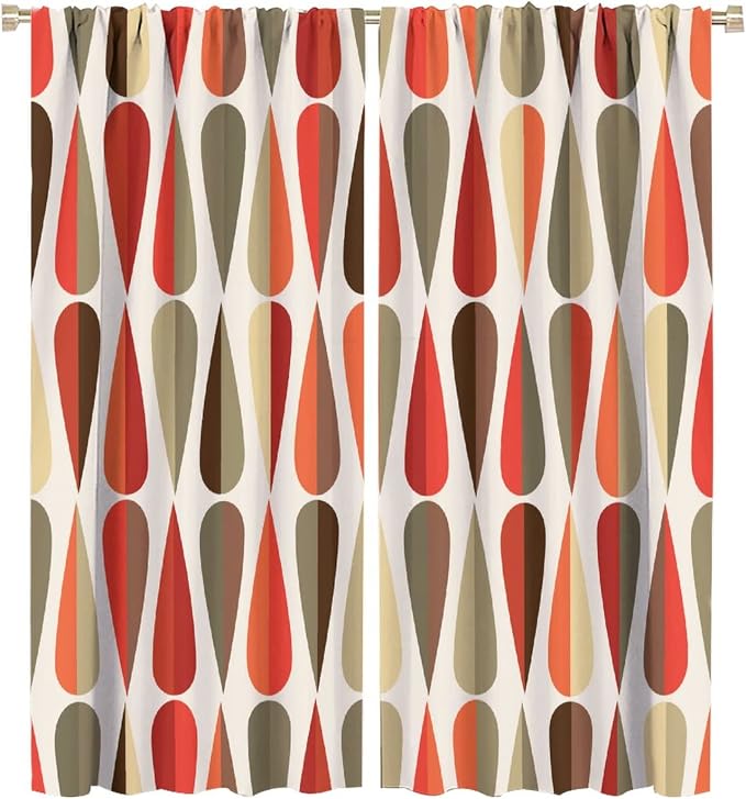 JESTRONRY Mid Century Curtains,Modern Abstract Triangular Retro Design Room Darkening Door Window Rod Pocket Curtain for Living Room Bedroom Kitchen Bathroom 55x63in