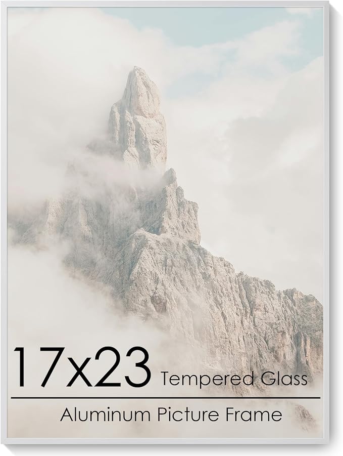 17x23 Metal Picture Frame, Aluminum Poster Frame with Real Glass, Silver | Sleek Silver 23x17 Frame with Tempered Glass for Wall Display, Certificates, Art & Posters | Wall Kit Included