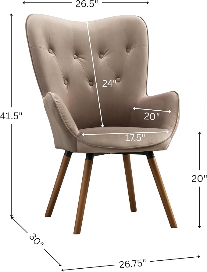 Roundhill Furniture Doarnin Contemporary Silky Velvet Tufted Button Back Accent Chair, Taupe
