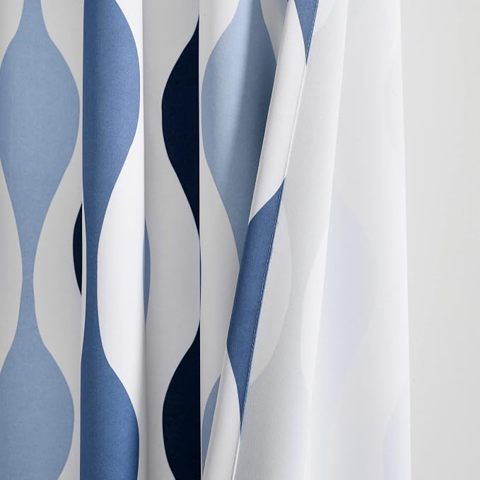 Lush Decor Mid Century Geo Room Darkening Window Curtain Panels Pair 52" W x 84" L Blue & Navy - Retro Curtains for Living Room - Vintage Drapes