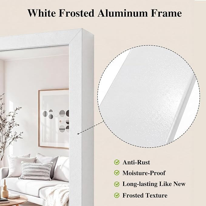Koonmi White Rectangle Wall Mirror, 30x60 Inch Bathroom Mirror, Aluminum Frame Vanity Mirror for Entryway, Living Room, Bedroom Bathroom, Hangs Horizontally or Vertically