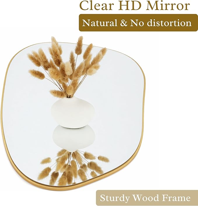 PERFNIQUE Irregular Wall Mirror Asymmetrical Mirror, 16''x12'' Small Gold Mirror for Bathroom Bedroom Living Room Entryway, Decorative Modern Wall Decor, Wall Mounted (Gold, 16''x12'')