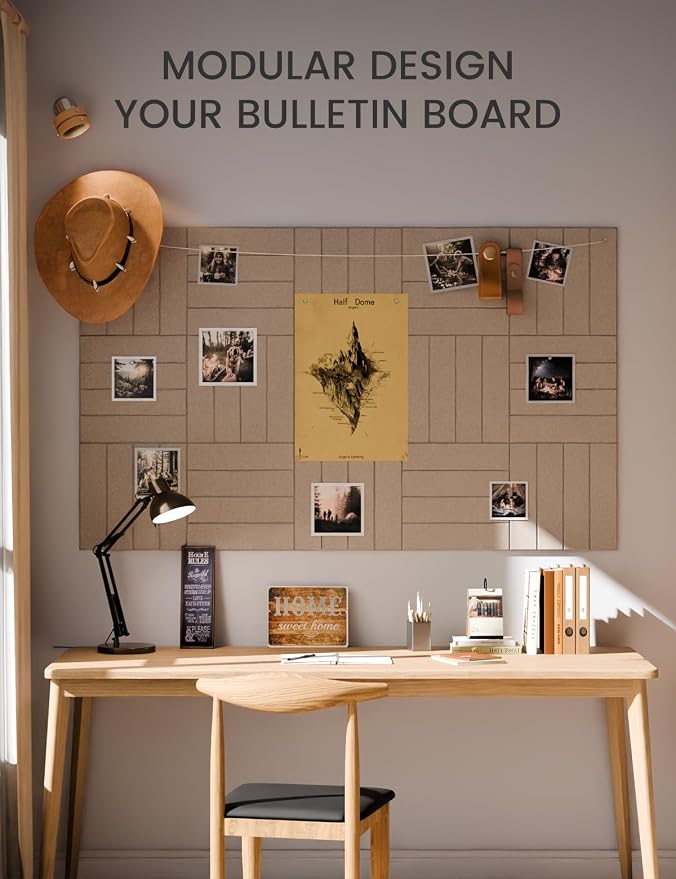 Fluxynara Large Felt Bulletin Board 36"x24" Cork Board Alternative - 6 Pack with 32 Safe Removable Adhesive Tabs, Cork Boards for Walls Felt Board for Home Office Classroom Pin Board-Taupe