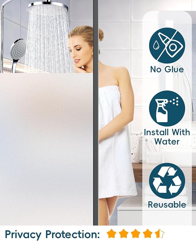 Frosted Glass Window Privacy Film Decorative with Tools, 2 Way Frosting Privacy Film for Glass Windows, Static Cling Tint for Home Anti-UV, Covering Clings 47.2" by 394"