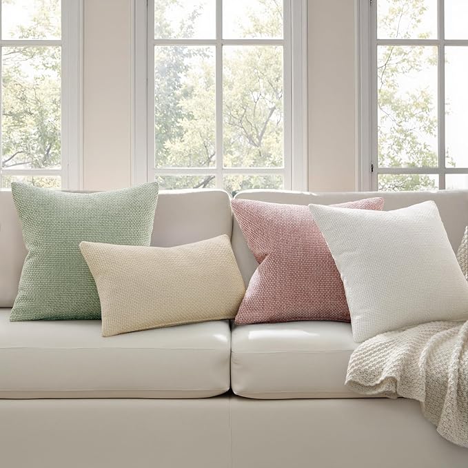 MIULEE Pack of 2 Couch Throw Pillow Covers 16x16 Inch Neutral Cream Modern Boho Accent Decorative Pillow Covers Soft Chenille Farmhouse Cushion Covers for Home Decor Bed Sofa Living Room