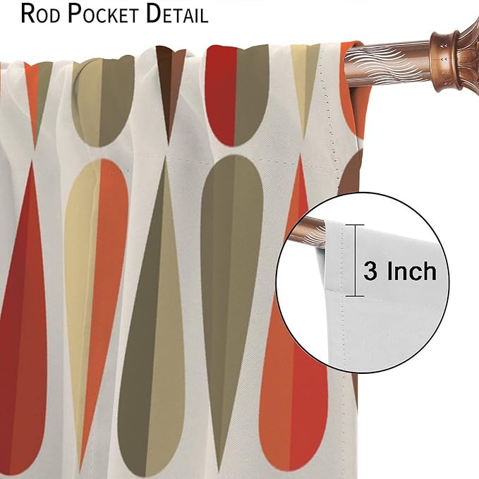 JESTRONRY Mid Century Curtains,Modern Abstract Triangular Retro Design Room Darkening Door Window Rod Pocket Curtain for Living Room Bedroom Kitchen Bathroom 55x63in