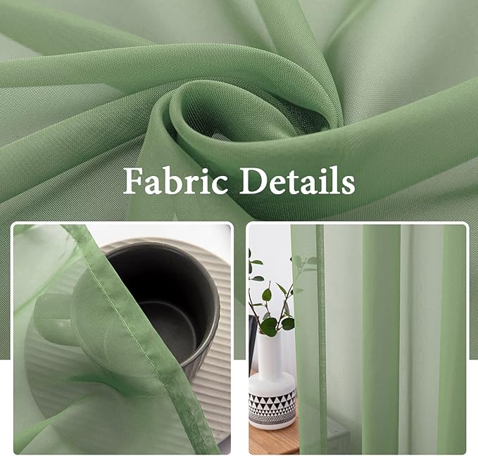MIULEE 2 Panels Solid Color Sheer Window Curtains Elegant Window Voile Panels/Drapes/Treatment for Bedroom Living Room (54 X 72 Inches Sage)