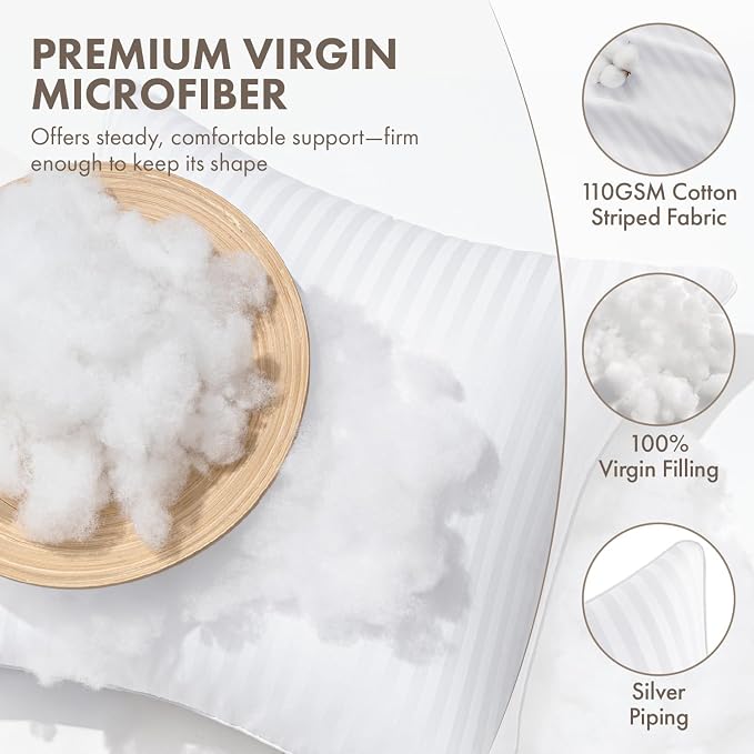 MIULEE 22x22 Throw Pillow Inserts Set of 2 Firm and Fluffy Decorative Throw Pillows for Couch Sofa Bed 100% Virgin Microfiber with Cotton Cover