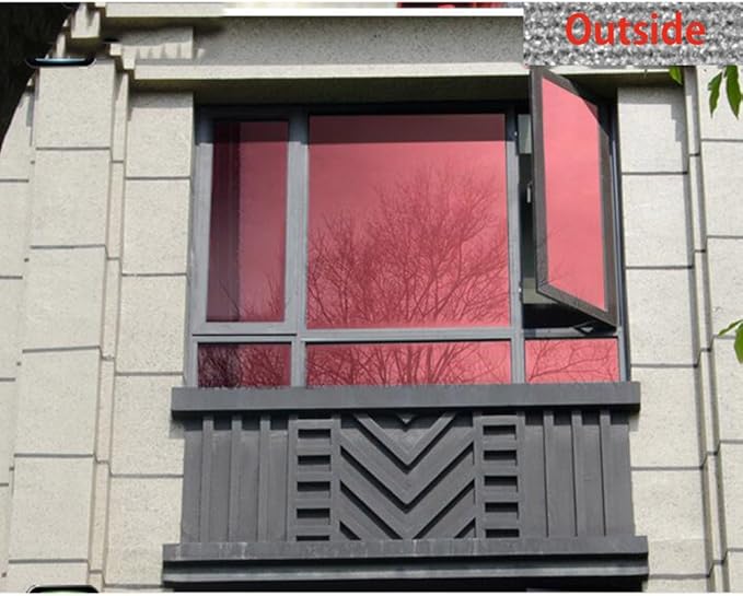 HOHOFILM 60" x33ft Roll Red Silver Window Film One Way Mirror Reflective Glass Tint Sun Blocking Heat Reduction Decorative Home Building Self-Adhesive