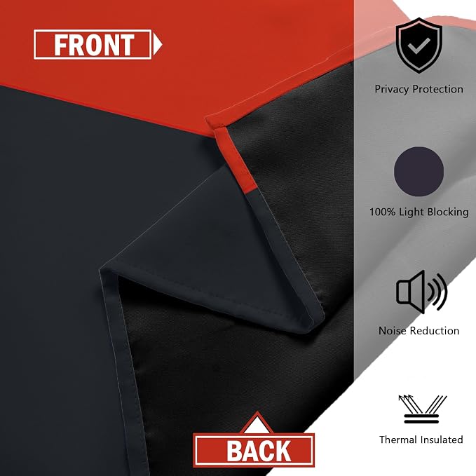 Tyrot Red Black 100% Blackout Curtains for Bedroom 72 inch Length 2 Panels Set White Grey Modern Abstract Geometric Black Out Curtains Insulated Room Darkening Window Drapes for Living Room, 52Wx72L