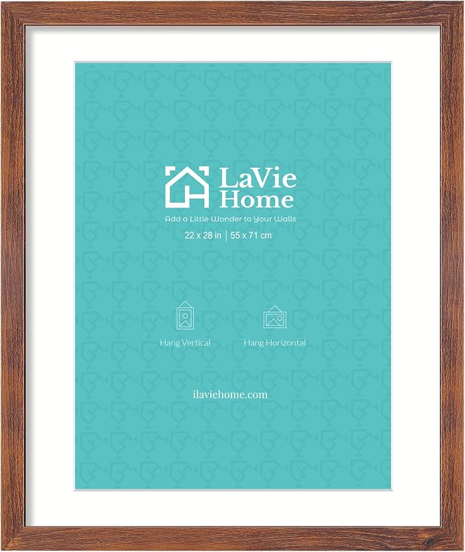 LaVie Home 22 x 28 Picture Frame Brown Poster Frame,Display Pictures 18x24 with Mat or 22x28 Without Mat, Stable and Sturdy Frame and Polished Plexiglass, Suitable for wall decoration（1 Pack）