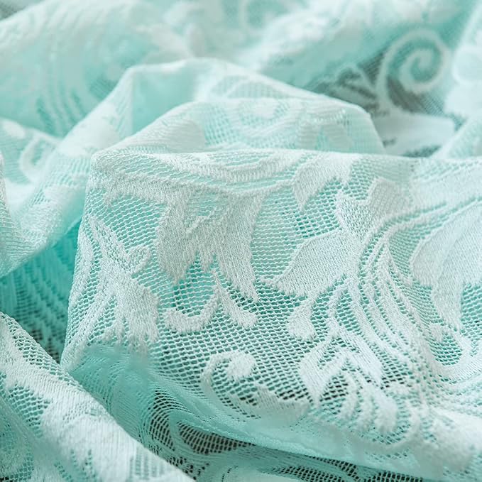 ALIGOGO Mint Green Curtains for Bedroom - Lace Sheer Seafoam Aqua Curtains 63 Inches Length for Baby Girl Bedroom, Rod Pocket Ocean Coastal Beach Summer Decor 52 W x 63 L, 1 Pair, Aqua