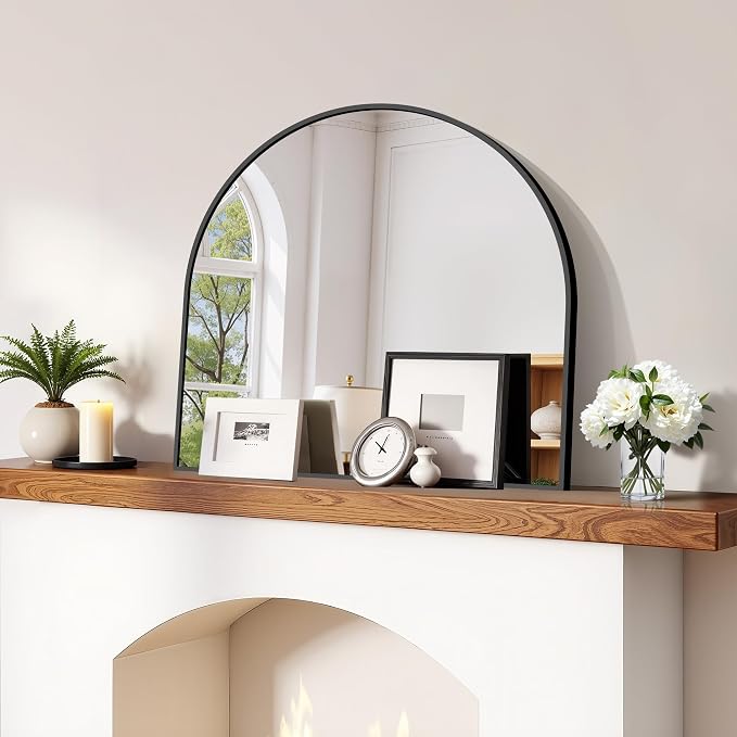 CIRCUMI Arched Wall Mirror, 24"x24" Black Arched Mirror with Tempered Glass, Metal Frame, Large Size for Entryway Table, Mantel,Living Room,Over Sink,Arch Mirror for Decor,Shatterproof&Crystal-Clear