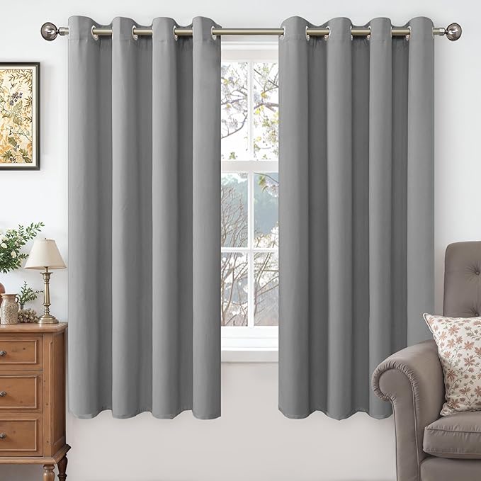 YoungsTex Velvet Blackout Curtains 63 Inches Length for Bedroom Window, Light Grey Thermal Insulated Drapes with Grommet Room Darkening for Living Room, 2 Panels, 52 X 63 Inch