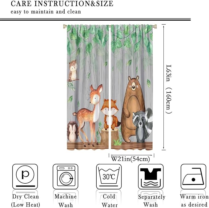 YCness Rustic Animal Curtains, Wild Forest Animal Bear Fox Deer Kids Window Treatments for Living Room Bedroom, Farmhouse Woodland Blackout Drapes 2 Panel Sets, 42x63 Inch