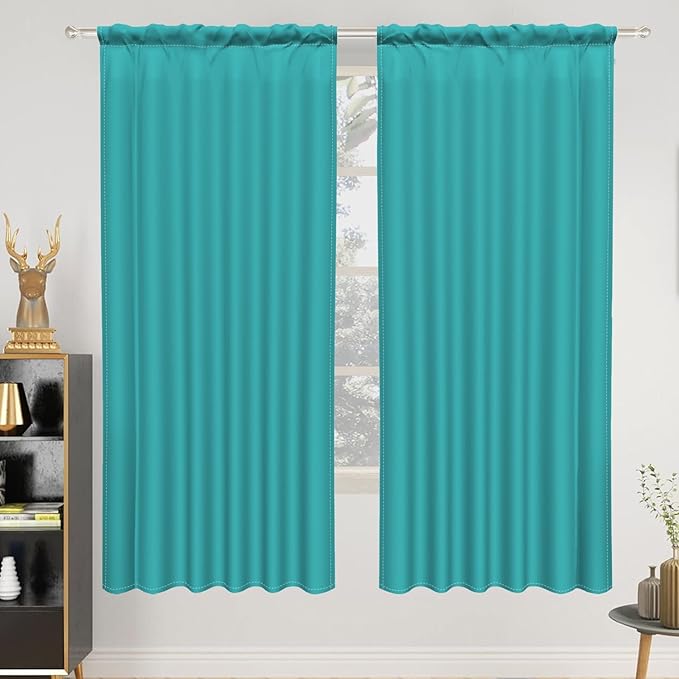 Renaiss 42 x 63 Inch Teal Window Curtains for Living Room Bedroom Deocr Thermal Rod Pocket Back Tab Hooks Window Treatments Insulated Blackout Heavy Linen Summer Decor Window Curtains Drapes 2 Panels