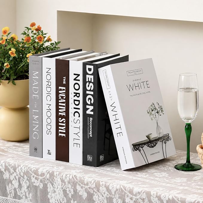 Decorative Faux Books Set of 6 – Modern Luxury Fake Books for Home Decor, Coffee Table & Bookshelf Styling, Aesthetic Stacked Book Decor for Living Room & Entryway