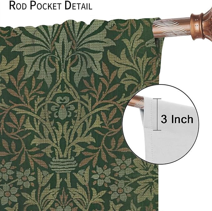 Bohemia Art Blackout Window Curtains, William Morris Original Design Green Garden Vintage Curtains, for Living Room Bedroom 26(W)*84(L) 2 Panels