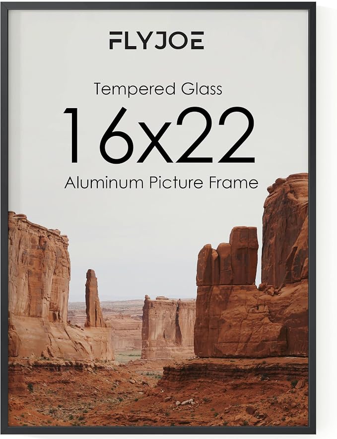 FLYJOE 16x22 Metal Picture Frame - Black Aluminum Picture Frames with Real Glass, Wall Mounting Horizontally or Vertically, Diploma, Certificates and Decor for Wall Gallery 22x16 Frame, Black