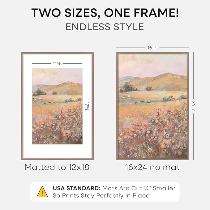 Homeforia 16 x 24 Picture Frame Mocha, High End Metal 24x16 Poster Frame, 16 x 24 Mocha Frames Matted to 12 by 18 inch Print, 24by16 Thin Frame with Mat 12x18 Photo, Tempered Glass, Wall Kit, Set of 1