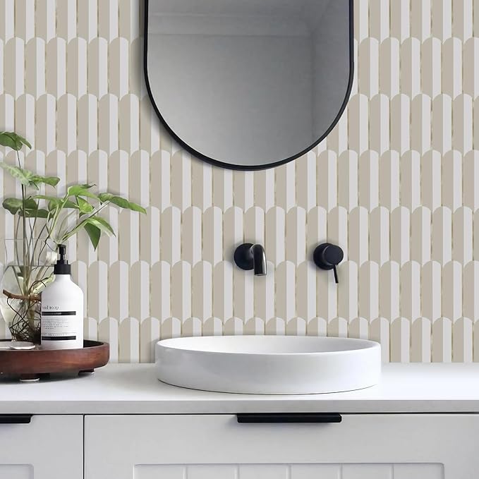 Vamos Tile Peel and Stick Backsplash Seamless Tile for Kitchen,White and Essaouira Taupe PVC Mixed Light Gold Self Adhesive Fish Scale Metal Mosaic Tiles (10 Sheets)